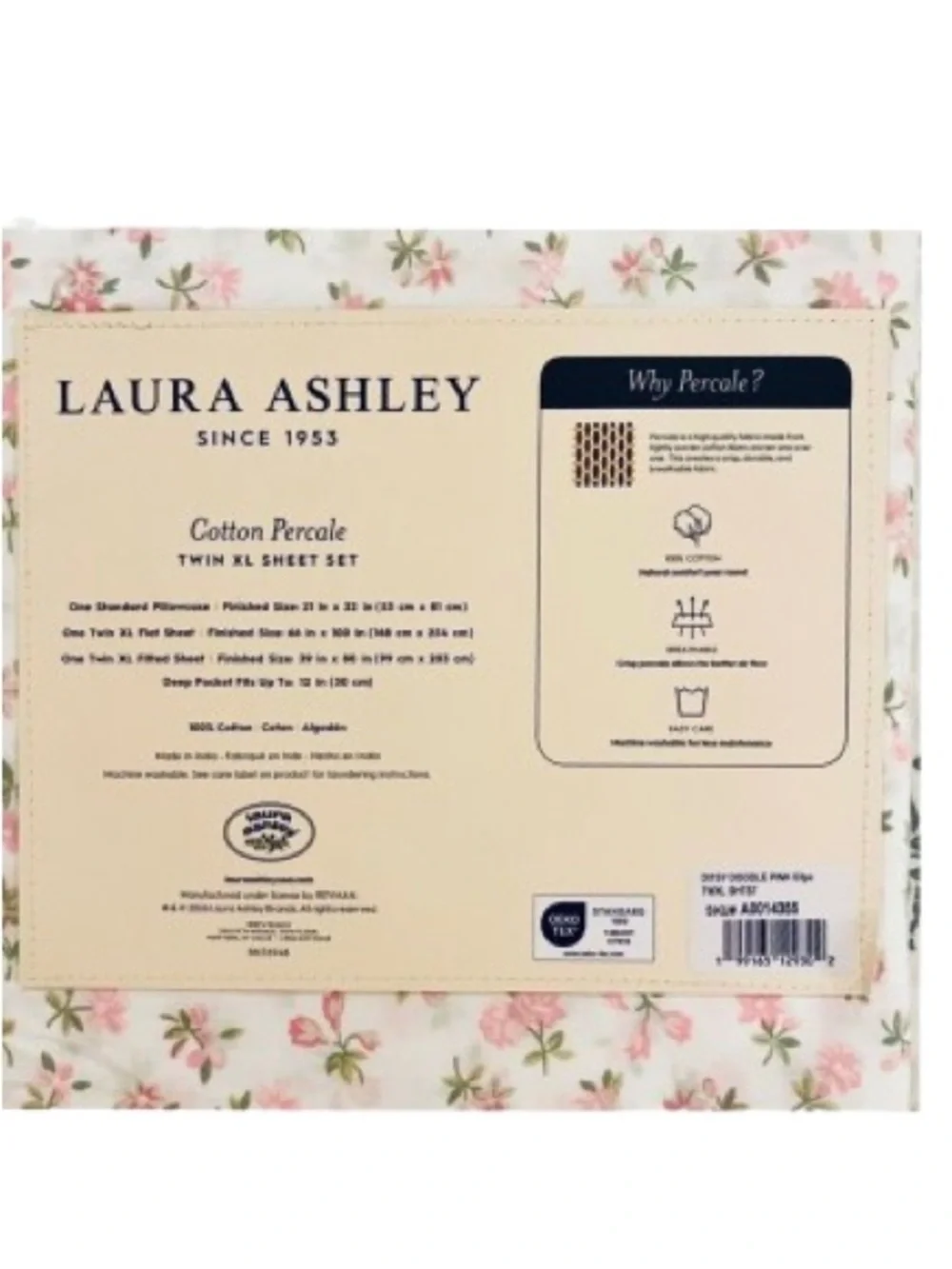 🆕- Laura Ashley Floral 100% Cotton Percale Twin XL Sheets - Pink & Green